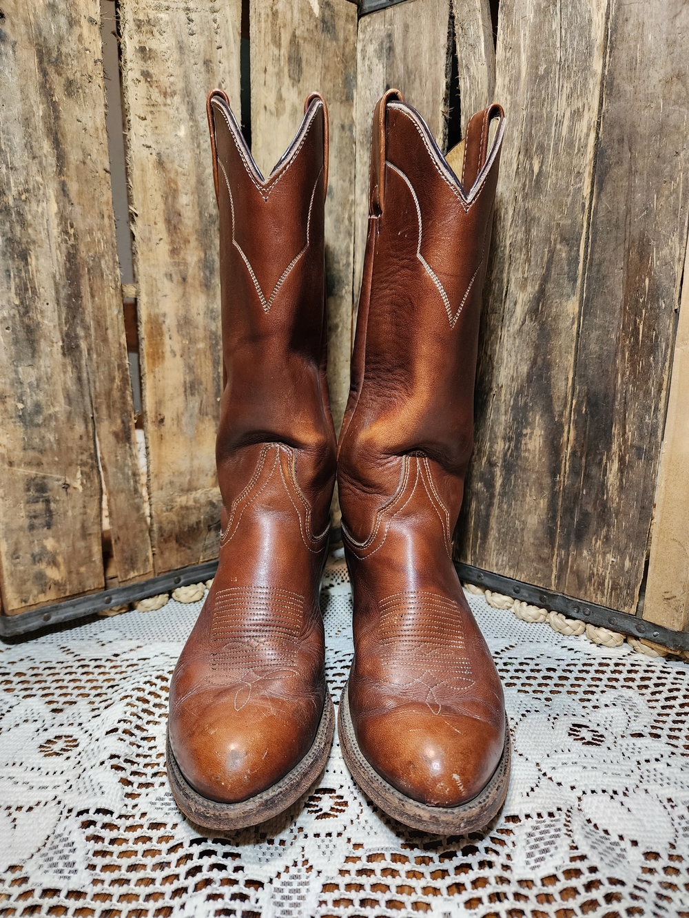 Vintage Brown Leather Women's Western Boots